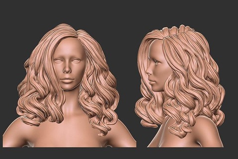 cheveux 39 fille engrener réaliste coiffure salon coiffeur tête perruque beauté femme personnage élégant moderne Coupe mode frisé court femelle art 3d print model - Mito3D