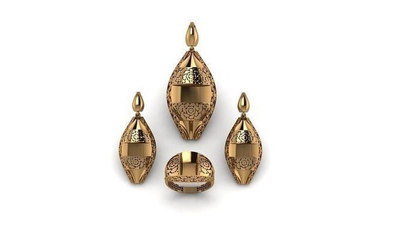 half set gold pendant jewelry printable gem 3d print model - Mito3D