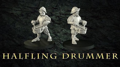 halfling drummer hobbit miniature role game playing wargame skirmish command group figurine ninth age fantasy warrior drum crosslances mini scale games toys board 3d print model - Mito3D