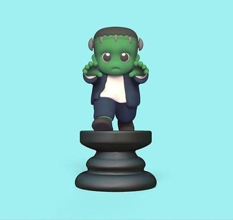 halloween chess - frankenstein game boardgame art sculpture miniatures decorative cartoon cute toys board rook pieces play games 3d print model - Mito3D