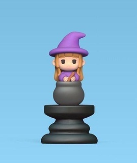 halloween chess - witch game boardgame sculpture miniatures decorative cute board games pieces queen toys 3d print model - Mito3D