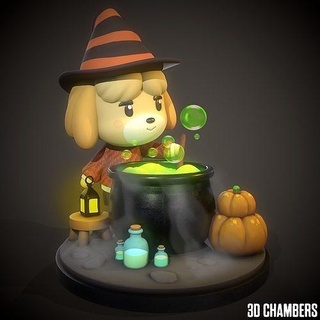 halloween isabelle diorama - animal crossing illustration character cartoon pokemon 3d model printing toy nintendo toon cute fantasy pikachu fidough games toys scarlet violet video game 3d print model - Mito3D