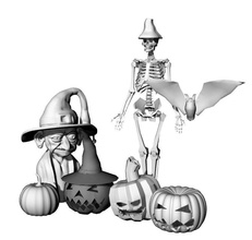 Bruxas modelo esqueleto bastão Horror abóbora crânio arte esculturas 3d print model - Mito3D