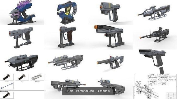 halo - weapons set 11 printable models stl personal use br55 cannon m6c socom m6d m6h2t m392 dmr ma5c ma37 m7 smg covenant master chief video game cosplay games toys 3d print model - Mito3D