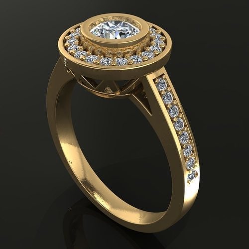 aureola bisel diamante galería banda compromiso anillo joyería joya comprometido Boda amor romántico mujer 3D print model - Mito3D