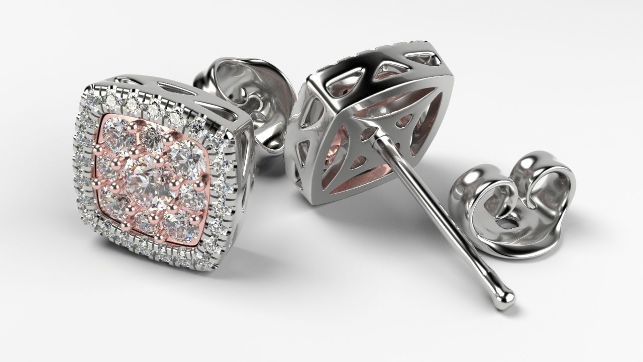 halo cluster-Ohrringe Schmuck Ohrring diamond Edelsteine pin bedruckbar ist Juwel gold Ohrringe 3D print model - Mito3D