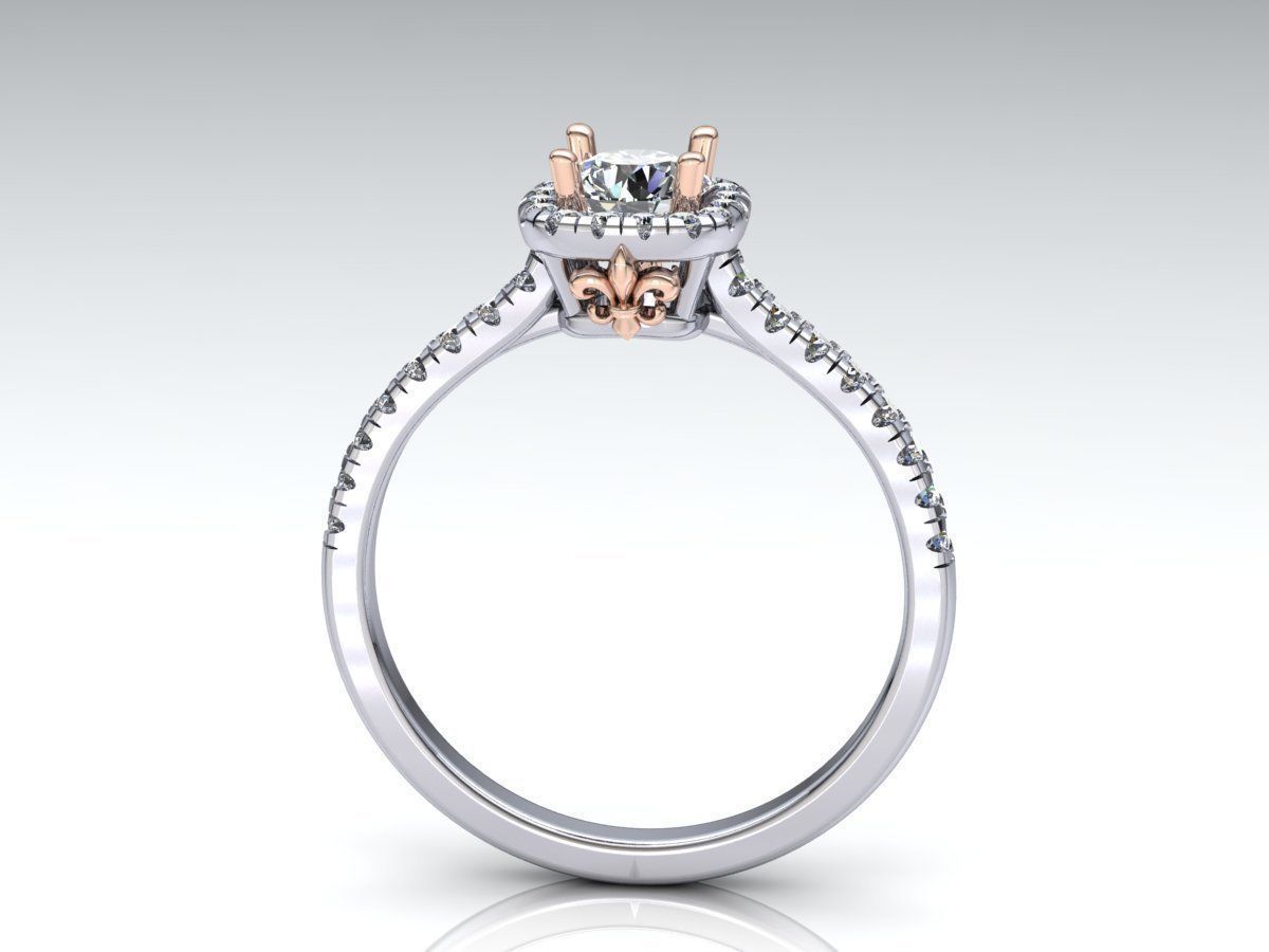 halo coussin bague fleur lys engagement acheter 3d modèle diamant tiffany bijoux 3dprint anneaux 3D print model - Mito3D