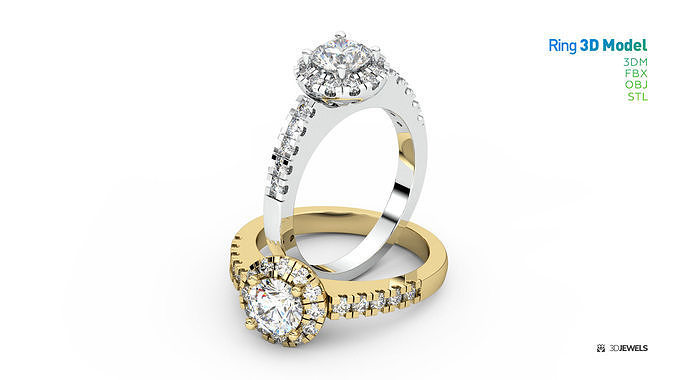 Heiligenschein Diamant Engagement Ring Seite Steine Schmuck Gold Juwel brillant druckbar Mode Edelsteine Ringe 3D print model - Mito3D