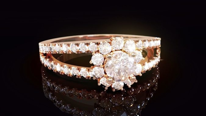 halo diamond ring jewelry jewel jewellery jewelrydesign rings printable print ready gems emgagement silver gold platinum gem 3D print model - Mito3D