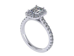 halo emerald cut engagement diamond ring golden silver jewelry rings 3d print model - Mito3D