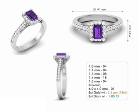 halo anello di fidanzamento gemma viola 1 gioielli brillante cad il design dettaglio diamante oro gioiello disco platino stampabile anelli argento matrimonio pentant 3d print model - Mito3D