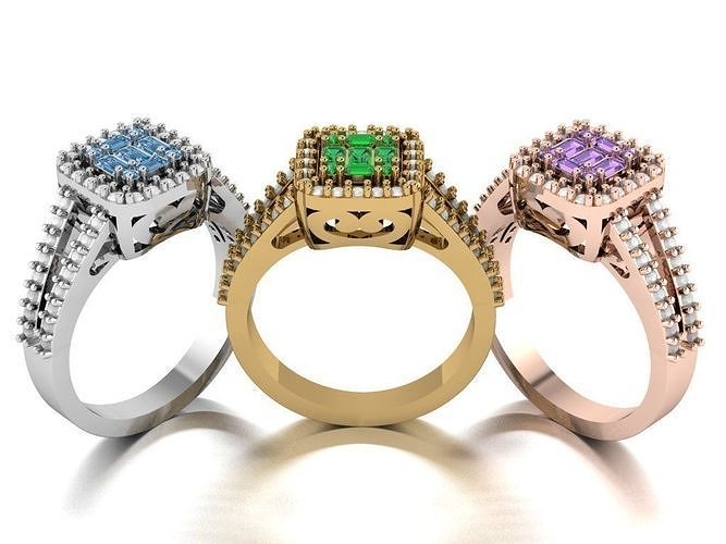 heiligenschein engagement ring frauen schönheit mode diamant türkisch druckbar golden taktisch flora klein medaille amerika kunst natur luxus cluster hochzeit schmuck ringe 3D print model - Mito3D