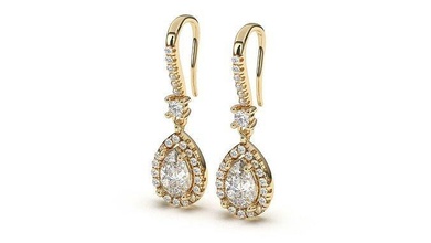 Halo poire forme diamant levier boucles d'oreilles bijoux sterling bijou imprimable 3d argent or 14k diamants 3d print model - Mito3D