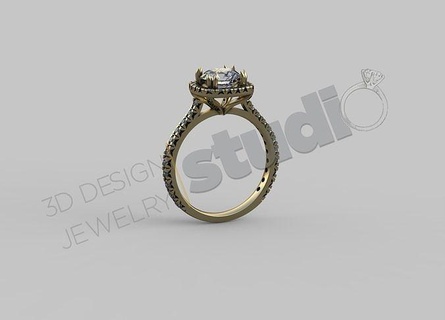 halo ring cushion gem 3d model fashion jewel jewelry jewellery diamond brilliant printable sapphire beauty gold rings 3d print model - Mito3D