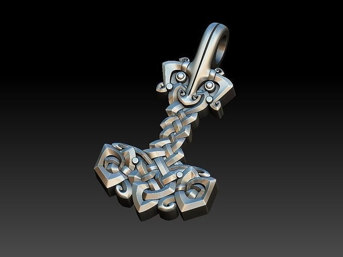 marteau Thor pendentif mjolnir bijoux bijou Dieu merveille norrois argent imprimable art conception forme 3d peindre runes pendentifs 3D print model - Mito3D