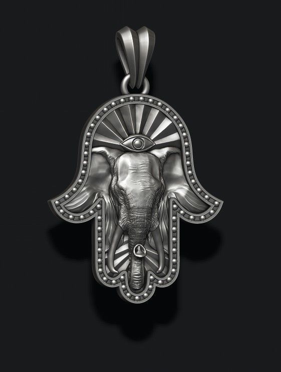 hamsa elephant pendant khamsa allah god islam arabic hand religion jewish judaism africa apparel jewel nature silver mammal animal big african elefant elefnt jewelry pendants 3D print model - Mito3D