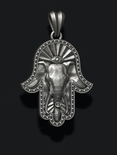 Hamsa l'éléphant pendentif Khamsa Allah Dieu Islam arabe main religion juif judaïsme Afrique vêtements bijou nature argent mammifère animal gros africain éléphant bijoux pendentifs 3d print model - Mito3D