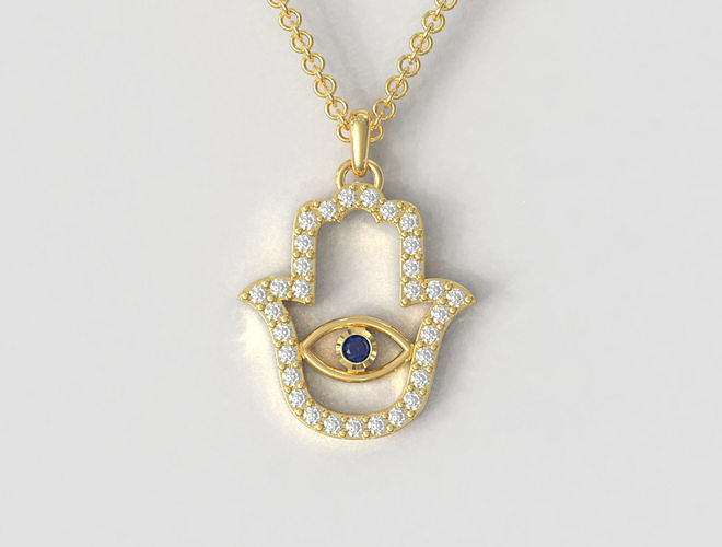 Hamsa main pendentif or bague diamant gemme argent bijoux pendentifs Collier paulorani 3D print model - Mito3D