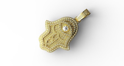 hamsa mano colgante lleno de piedras la joyería emoticono el oro raper hip-hop lujo diseño cad modelo las joyas los diamantes colgantes fátima dios 3d print model - Mito3D