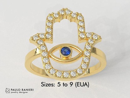hamsa ring pauloranieri trendy fashion classic modern silver gold jewelry jewellery diamond gemstone symbol protection teen rings 3d print model - Mito3D