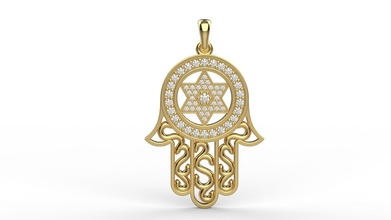 hamsa estrela of david ouro prata imprimível gema brilhante joalheria religião tradicional pingentes presente feliz moda beleza 3d print model - Mito3D