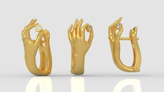 mano pendientes 3d impresión modelo c01 joyería joya oro imprimible arete diamante esculpir Moda Estados Unidos Francia Canadá zbrush cuerpo 3d print model - Mito3D
