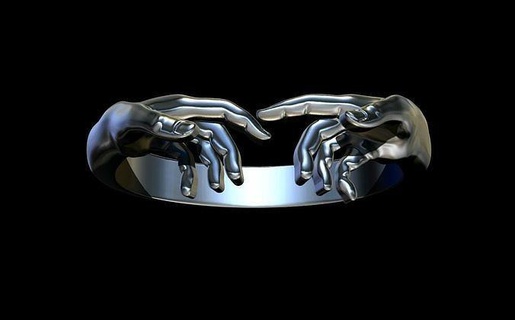 hand god ring giving life adam hands art character sculpture adams jewellery gold silver jewelry rings 3d print model - Mito3D
