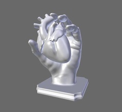 hand holding heart statue anatomy body human arm handmade sculpture finger soap tool printable painted medical medecine doctor sick science art sculptures 3d print model - Mito3D