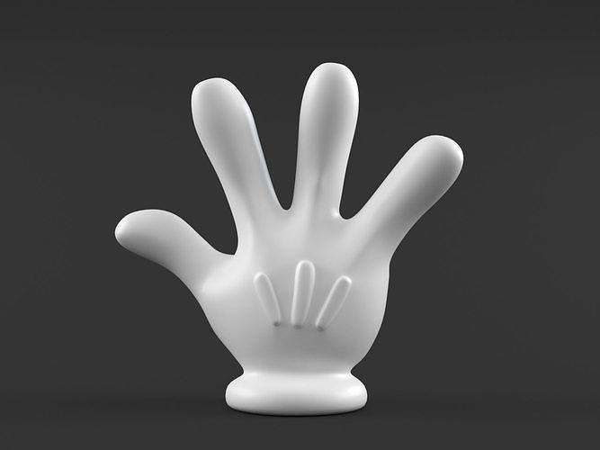 Hand mickey geben 4 Charakter Kunst Maus Zahl Statue Finger Karikatur Disney toon Donald doof Skulpturen isoliert 3D print model - Mito3D