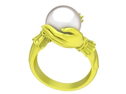 hands holding pearl ring women 4090 jewelry fashion accessories gold woman new design rings 3d print model - Mito3D