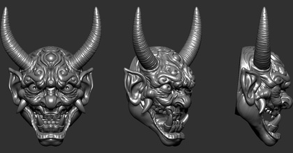 hannya 02 crâne d'anneau démon japon japonais bijoux masque diable mal samouraï motard asiatique anneaux art sculptures 3d print model - Mito3D