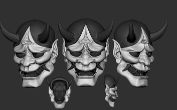 hannya maschera giapponese giappone mostro arte creatura testa viso paura denti oni demone diavolo cultura asiatico sculture 3d print model - Mito3D