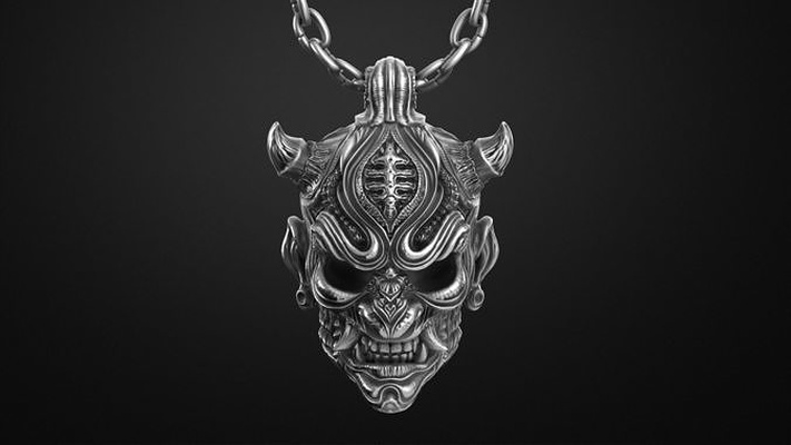 hannya oni maschera pendente stl obj 3d modello stampa cranio giappone demoni casco visiera catena gioielleria ciondoli 3d print model - Mito3D