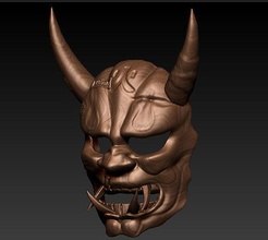 hannya oni samurai maschera mascara costume antico arte deco monumento sculture 3d print model - Mito3D