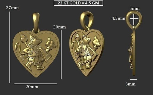 hanuman ji gold jewelry god hindu pendants art indian statue sculptures monkey idol avatar 3d print model - Mito3D
