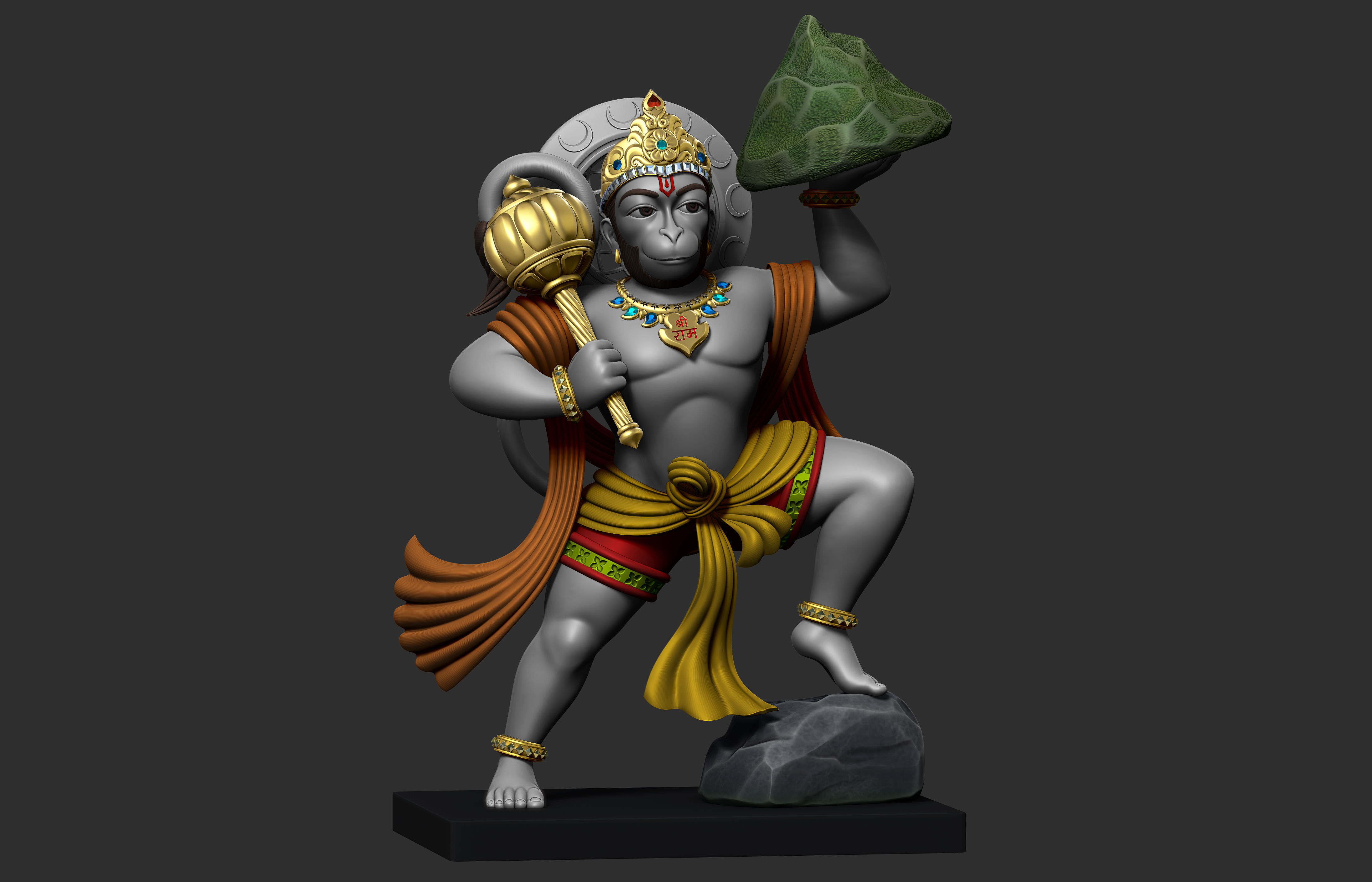 hanuman ji idol bajrangi mahavir herr hindu statue indisch ram parvat gada sanjeevani farbig miniaturen figuren kunst skulpturen 3D print model - Mito3D