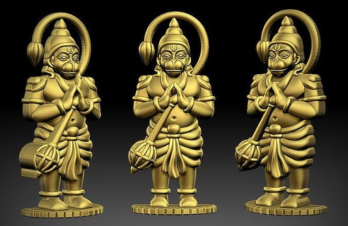 hanuman ji in piedi Dio indù indiano bajrang bali scimmia religioso pregando GADA statua scultura religione gioielleria ciondoli 3d print model - Mito3D