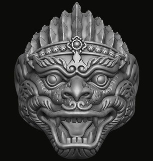 Hanuman anel Camboja rei macaco 3d prata zbush khmer joalheria argolas tailandês Deus indiano hindu religioso floral detalhado RAM 3d print model - Mito3D