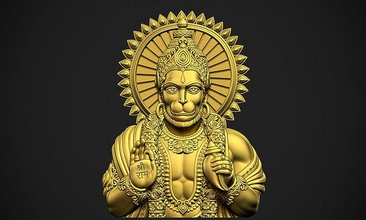 hanumanji ouro estátua of pessoa indiano deus hindu ídolo murti macaco bajrang bali religioso 3d arte esculturas 3d print model - Mito3D