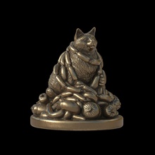 chat heureux bijoux la sculpture or médaille de bronze animal art cat le monument imprimable statue d'impression saucisse d'autres 3d print model - Mito3D
