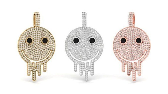 glücklich schmelzen Gesicht Anhänger Emoji bling HipHop Skelett Karikatur Juwel druckbar Charakter Tier Körper Silber emojis Emotion Kreatur Kopf Schmuck 3d print model - Mito3D