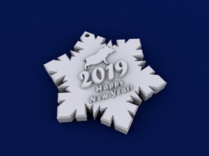 feliz novo ano de 2019 a arte decoração newyear floco neve celebração fadas conto moedas emblemas crachás 3d print model - Mito3D