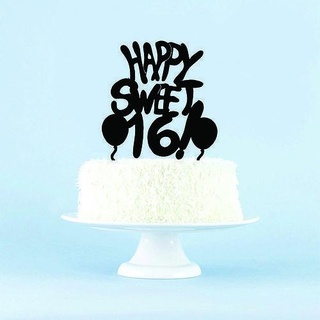 happy sweet 16 cake topper bithday party art signs logos 3d print model - Mito3D