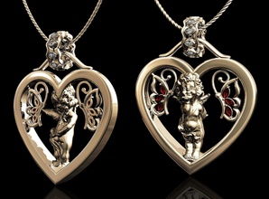 heureux valentin cupidon pendentif 3d imprimable stl pendentifs bijoux or argent platine ange l'amour cœur papillon femmes filles mode art collier 3d print model - Mito3D