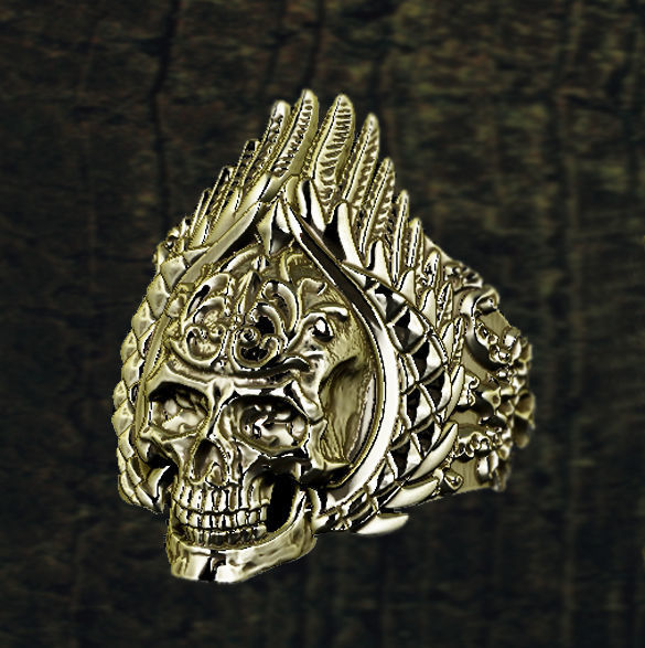 harajuku skull ring jewelry japan dualflow banzai art 3dring 3dprint 3d skullring biker japanese jewelry3d jewel silver gold wing rings 3D print model - Mito3D