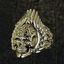 harajuku skull ring jewelry japan dualflow banzai art 3dring 3dprint 3d skullring biker japanese jewelry3d jewel silver gold wing rings 3d print model - Mito3D