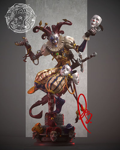 arlecchino orrore creativo geek mb clown carattere illustrazione fan art fantasia creativegeekmb 3dart 3dprint creatura scultura statua Halloween antico arte figura sculture 3D print model - Mito3D