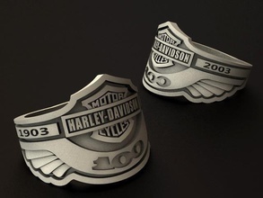 harley davidson 100th anniversaire bague bijoux motard argent or homme moto 1903 2003 stl obj anneaux ailes 3d print model - Mito3D