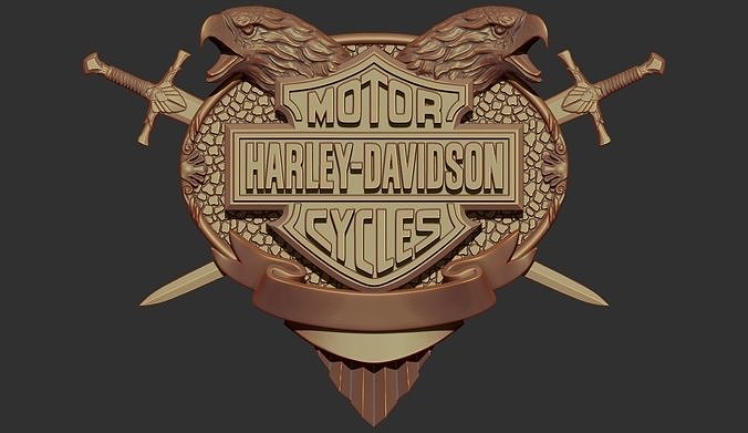 Harley davidson bas sollievo stl modello cnc 3d stampante scolpito intaglio motociclo motore emblema logo bicicletta Stampa cranio misticismo figurine figurina simbolo stampabile aquila testa arte segni loghi 3D print model - Mito3D