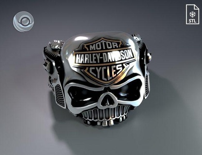Harley Davidson cráneo anillo fundición joyas forma veneno cncfiles 3dprintstl joyasminimalistas motocicleta calavera Plata esterlina joyería joya anillos 3d print model - Mito3D